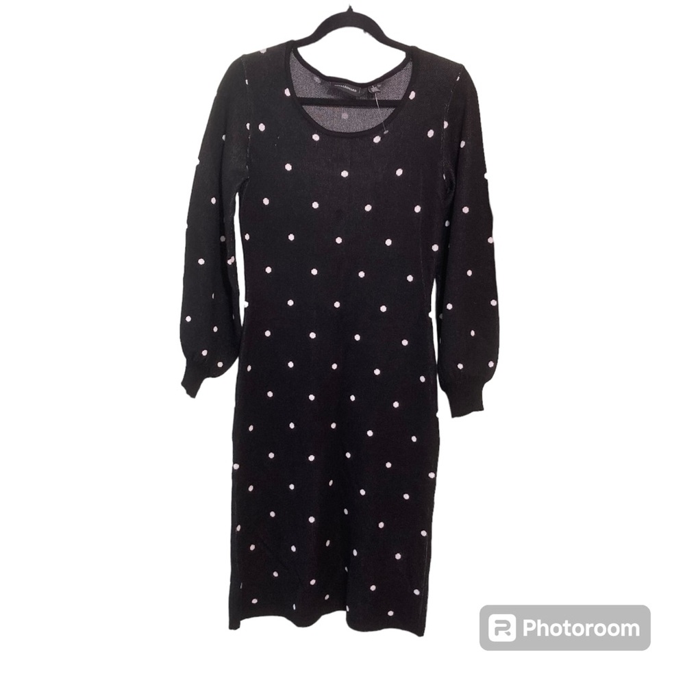Nina Leanord long sleeve sweater dress black with white polka dots small…